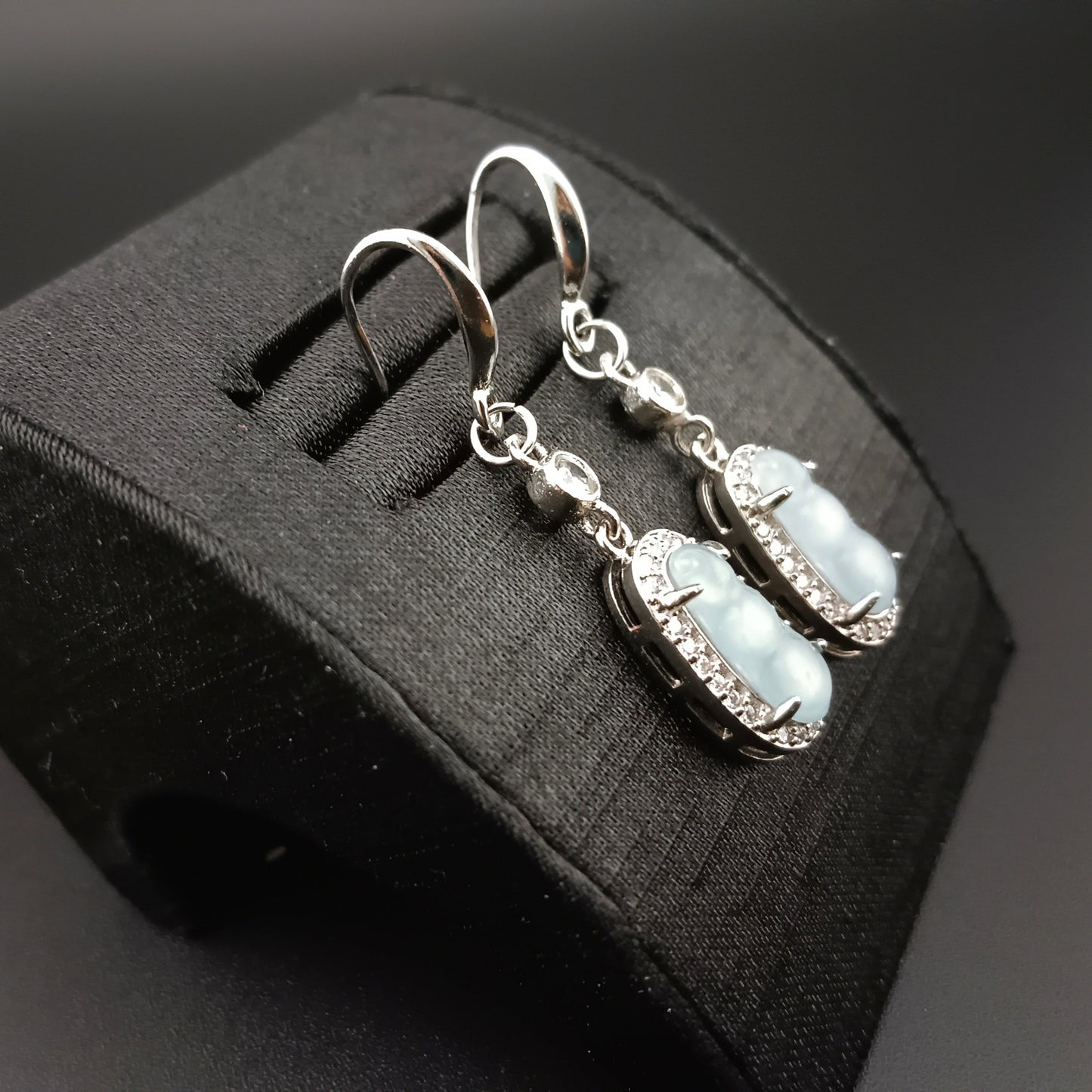 #961 Type A Natural Jadeite, Sterling Silver 925 Fu-Do (Peas) Earrings 🌿