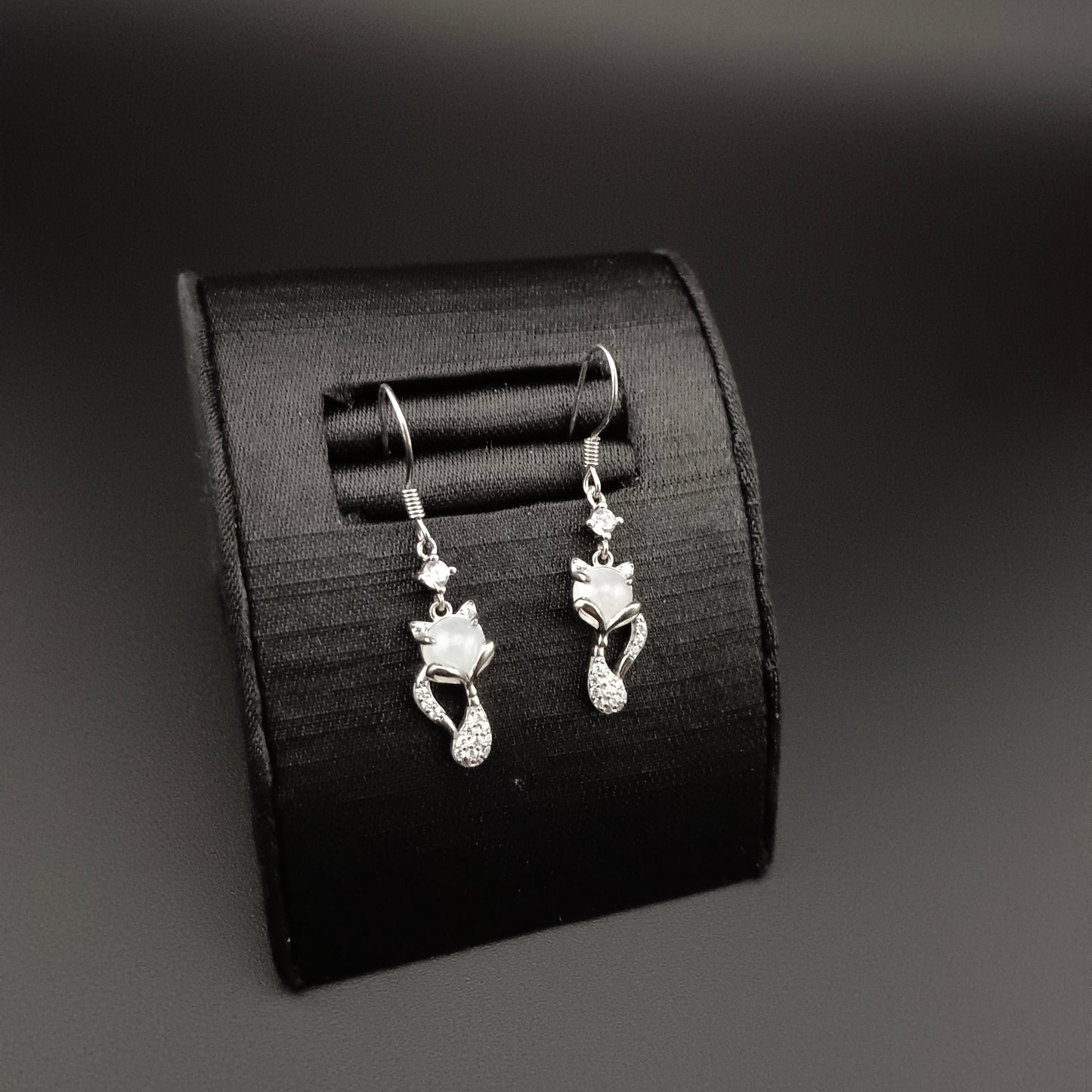 #962 Type A Natural Jadeite, Sterling Silver 925 Dainty Cat Jewel Earrings 🐾