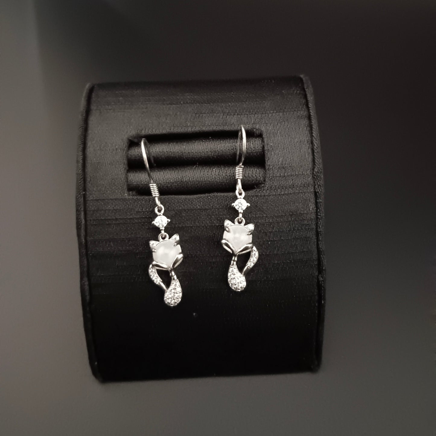 #962 Type A Natural Jadeite, Sterling Silver 925 Dainty Cat Jewel Earrings 🐾
