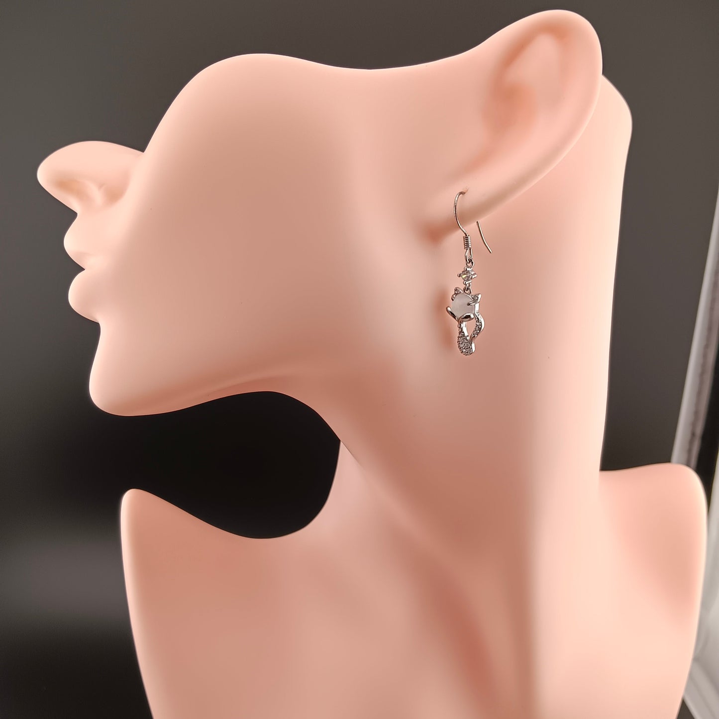 #962 Type A Natural Jadeite, Sterling Silver 925 Dainty Cat Jewel Earrings 🐾