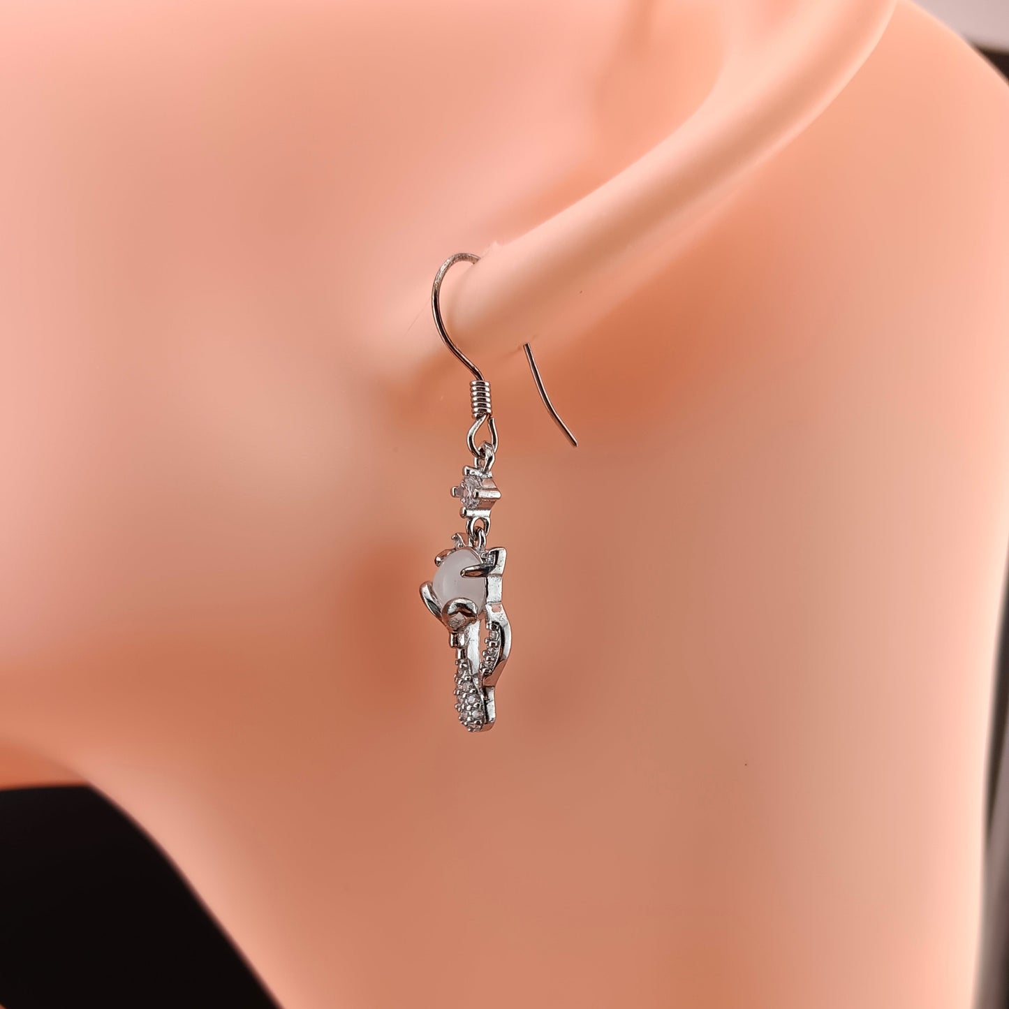 #962 Type A Natural Jadeite, Sterling Silver 925 Dainty Cat Jewel Earrings 🐾