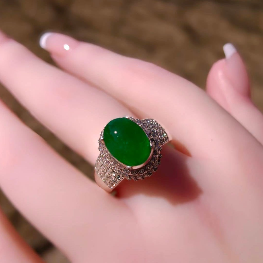 #103 GIA-Certified Icy Translucent Imperial Green Burma Jadeite Cabochons for Custom Ring