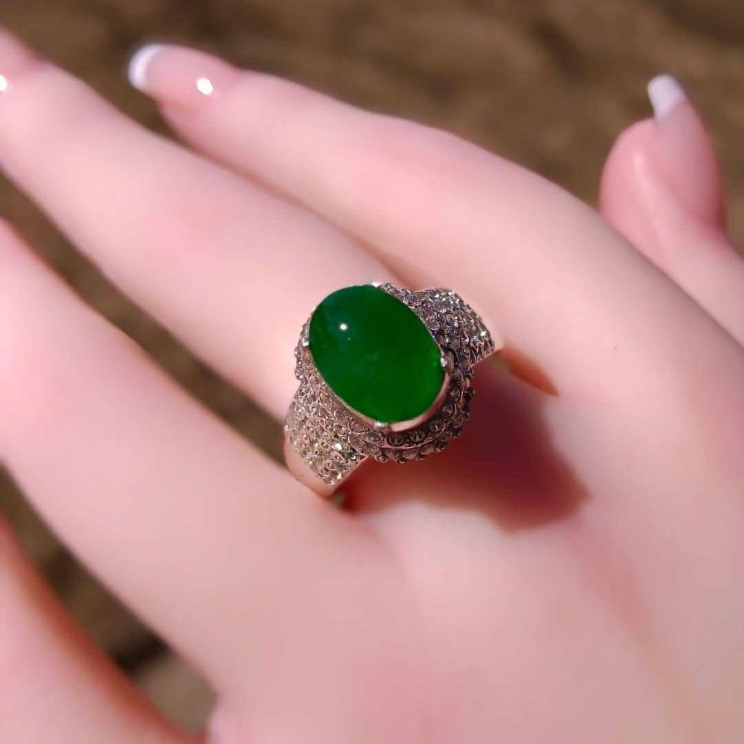 #103 GIA-Certified Icy Translucent Imperial Green Burma Jadeite Cabochons for Custom Ring