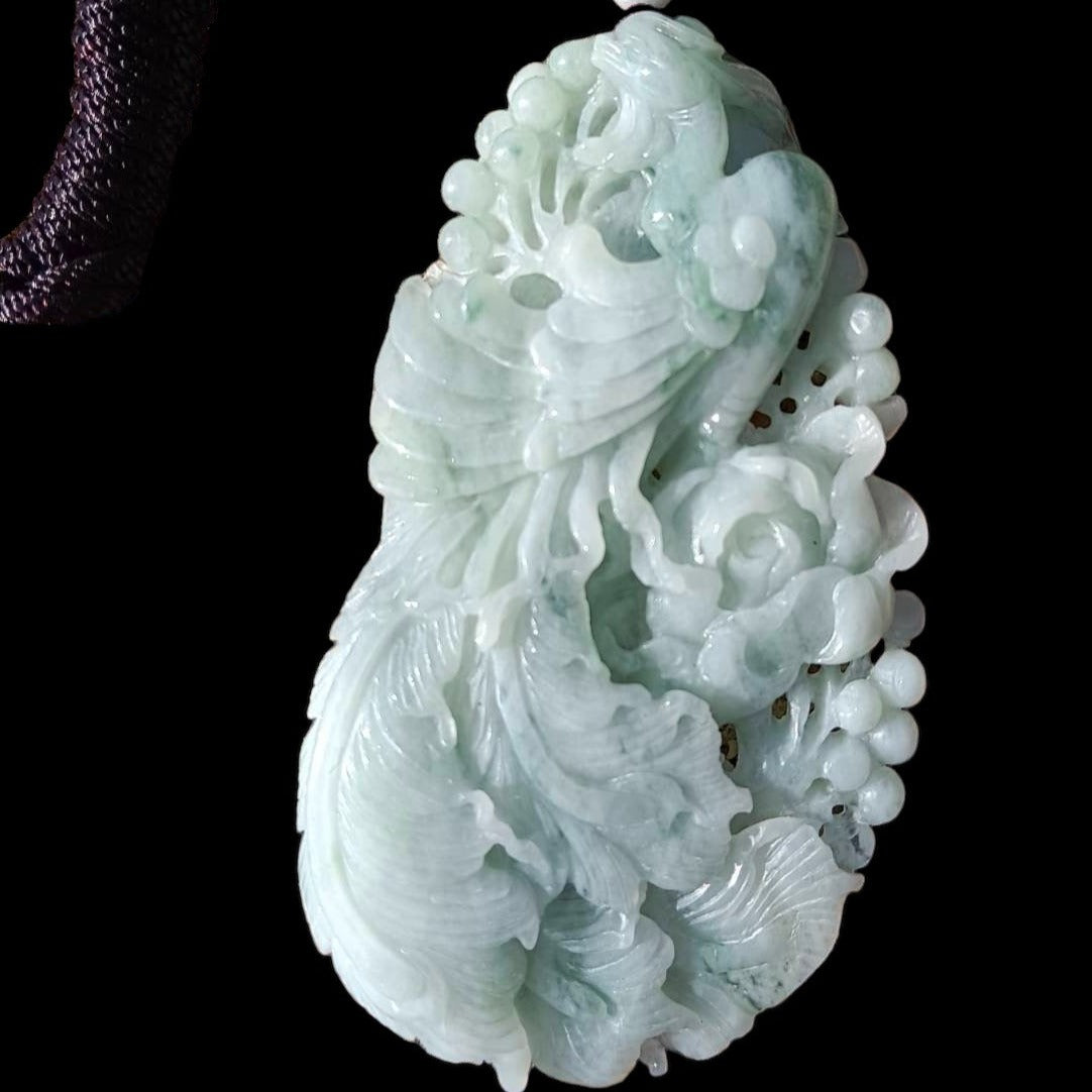 #79 Mason-Kay Certified Natural Light Green Burma Jadeite Jade Phoenix Pendant