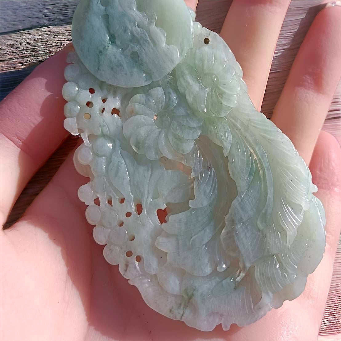 #79 Mason-Kay Certified Natural Light Green Burma Jadeite Jade Phoenix Pendant