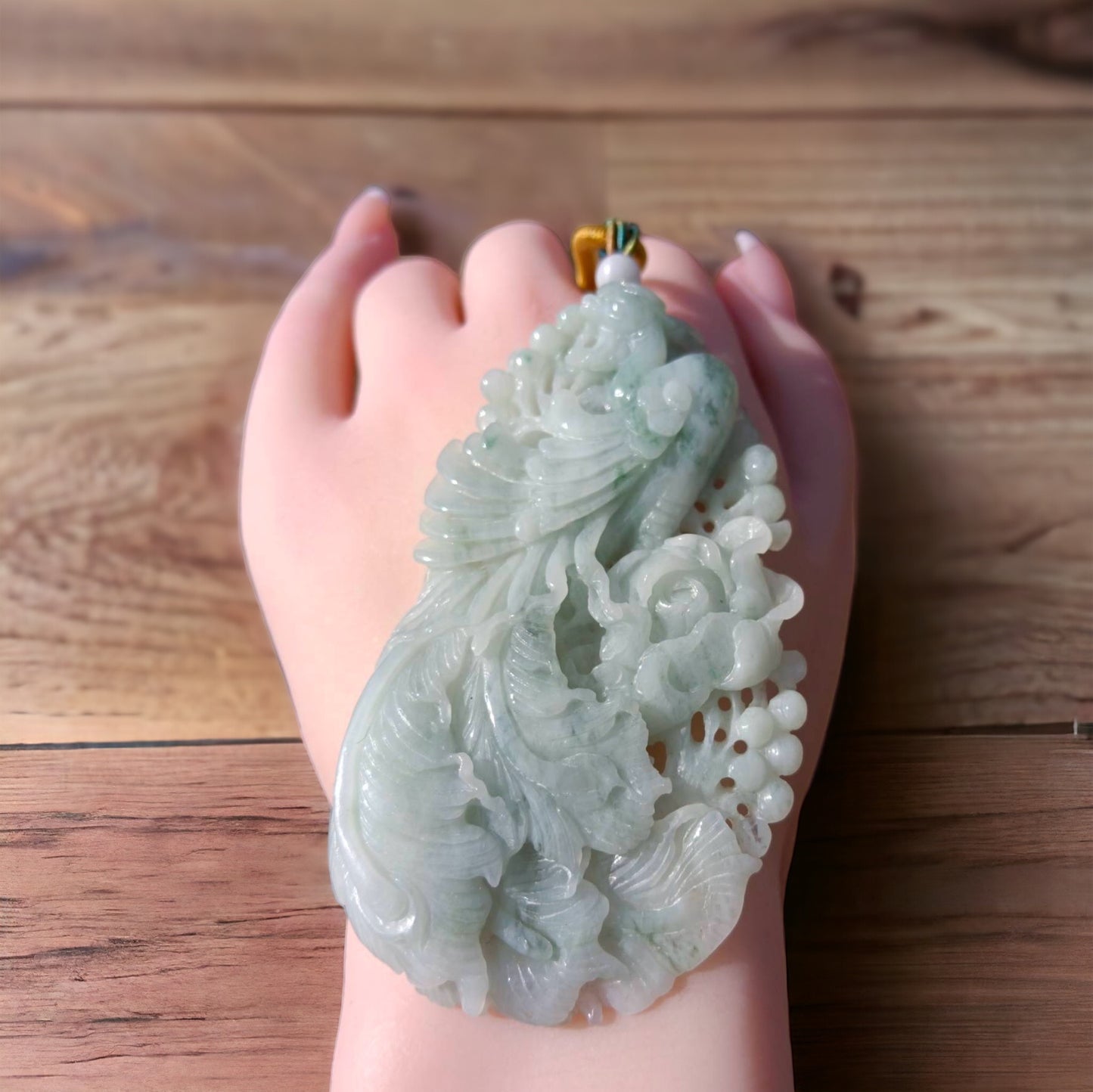 #79 Mason-Kay Certified Natural Light Green Burma Jadeite Jade Phoenix Pendant