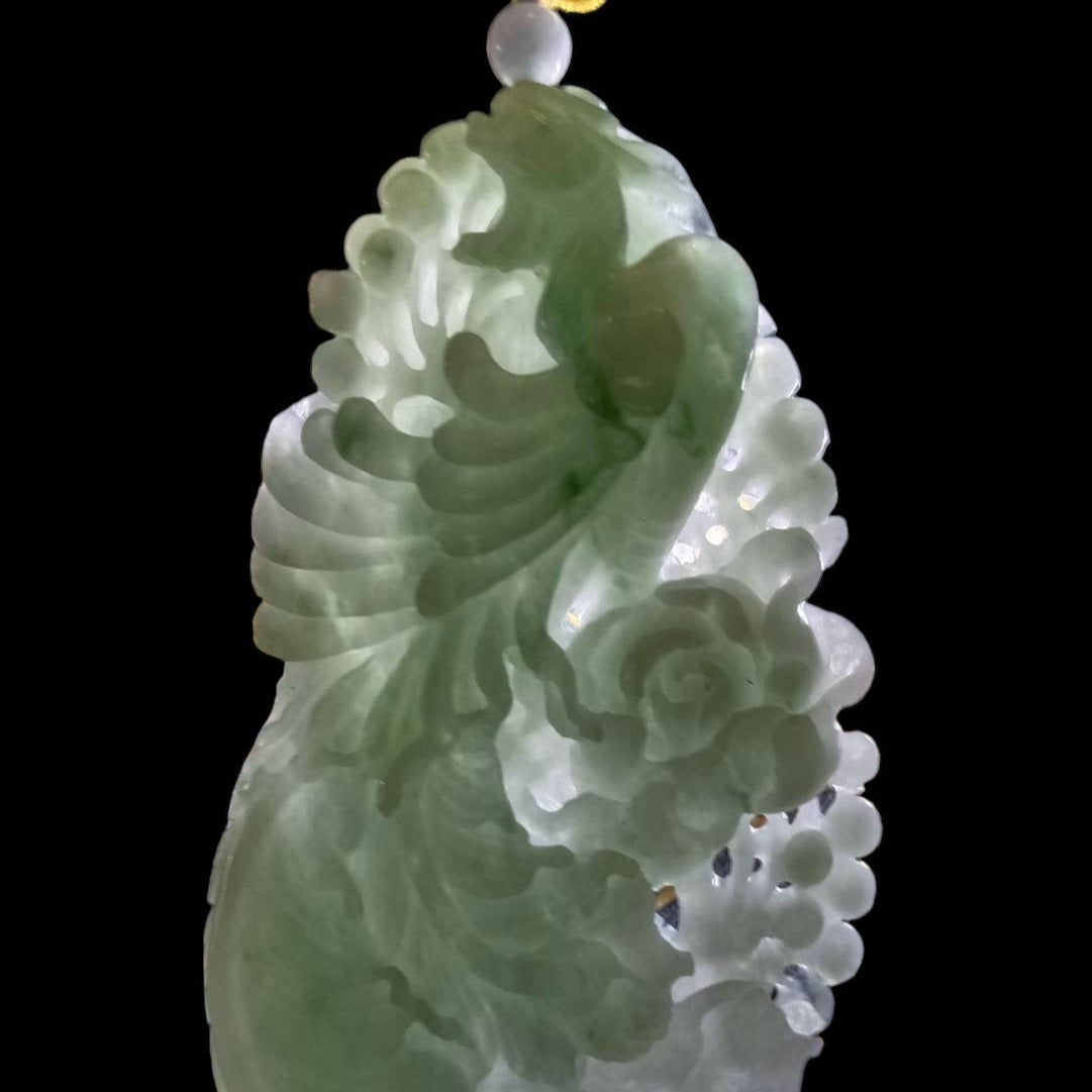 #79 Mason-Kay Certified Natural Light Green Burma Jadeite Jade Phoenix Pendant