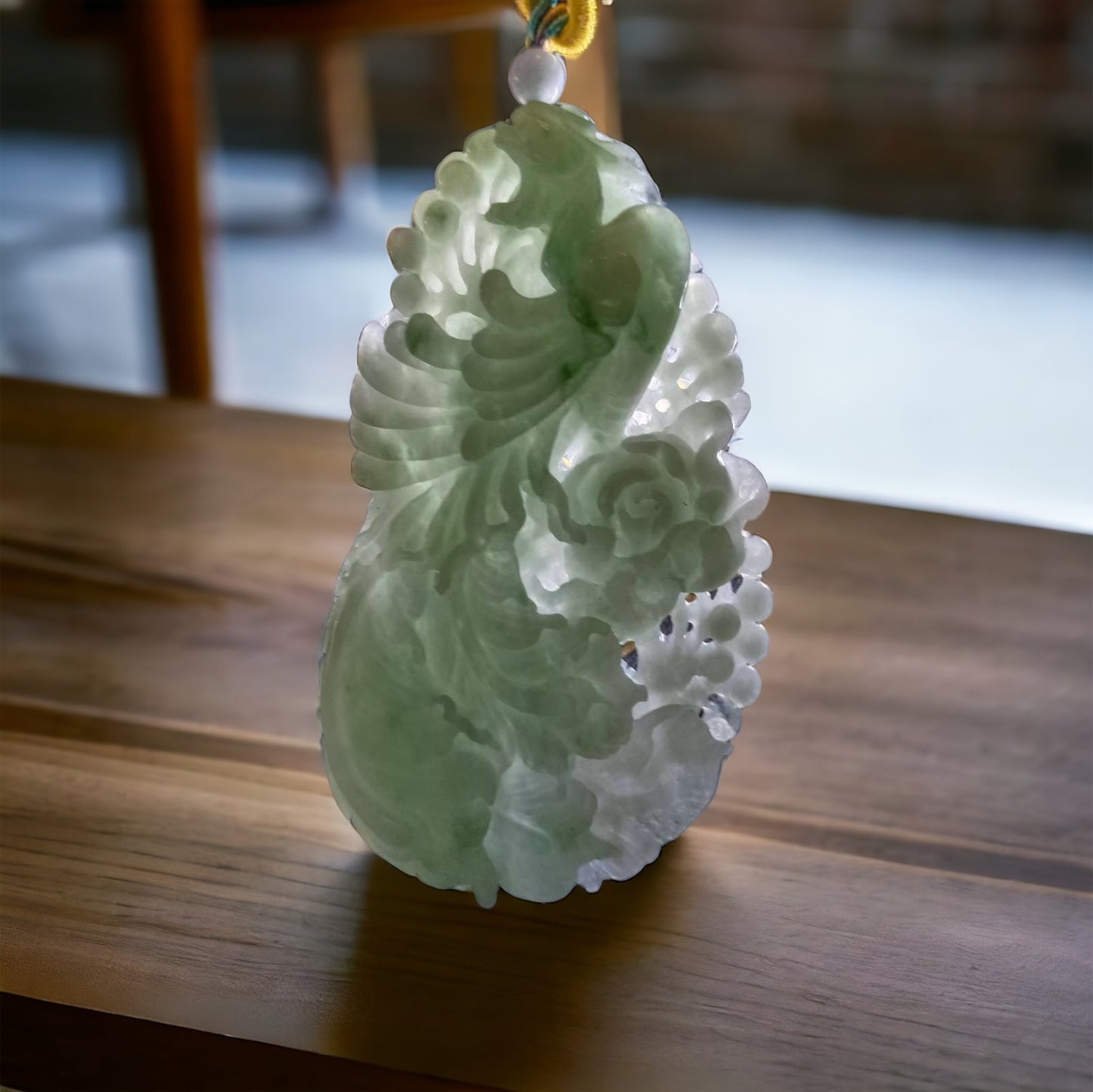 #79 Mason-Kay Certified Natural Light Green Burma Jadeite Jade Phoenix Pendant