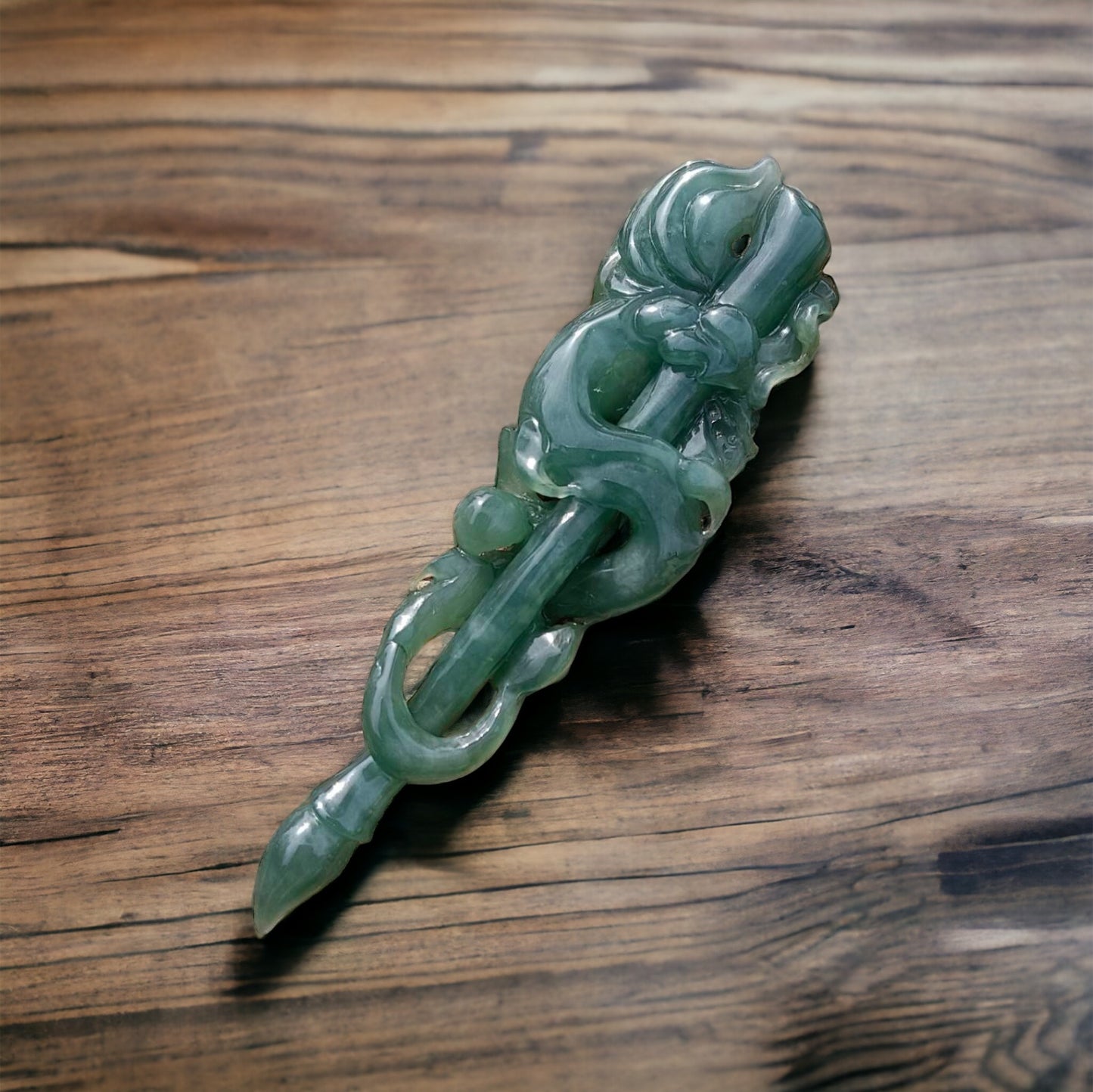 #78 Mason-Kay Certified Natural Green-Red Burma Jadeite Jade Dragon Pen Pendant