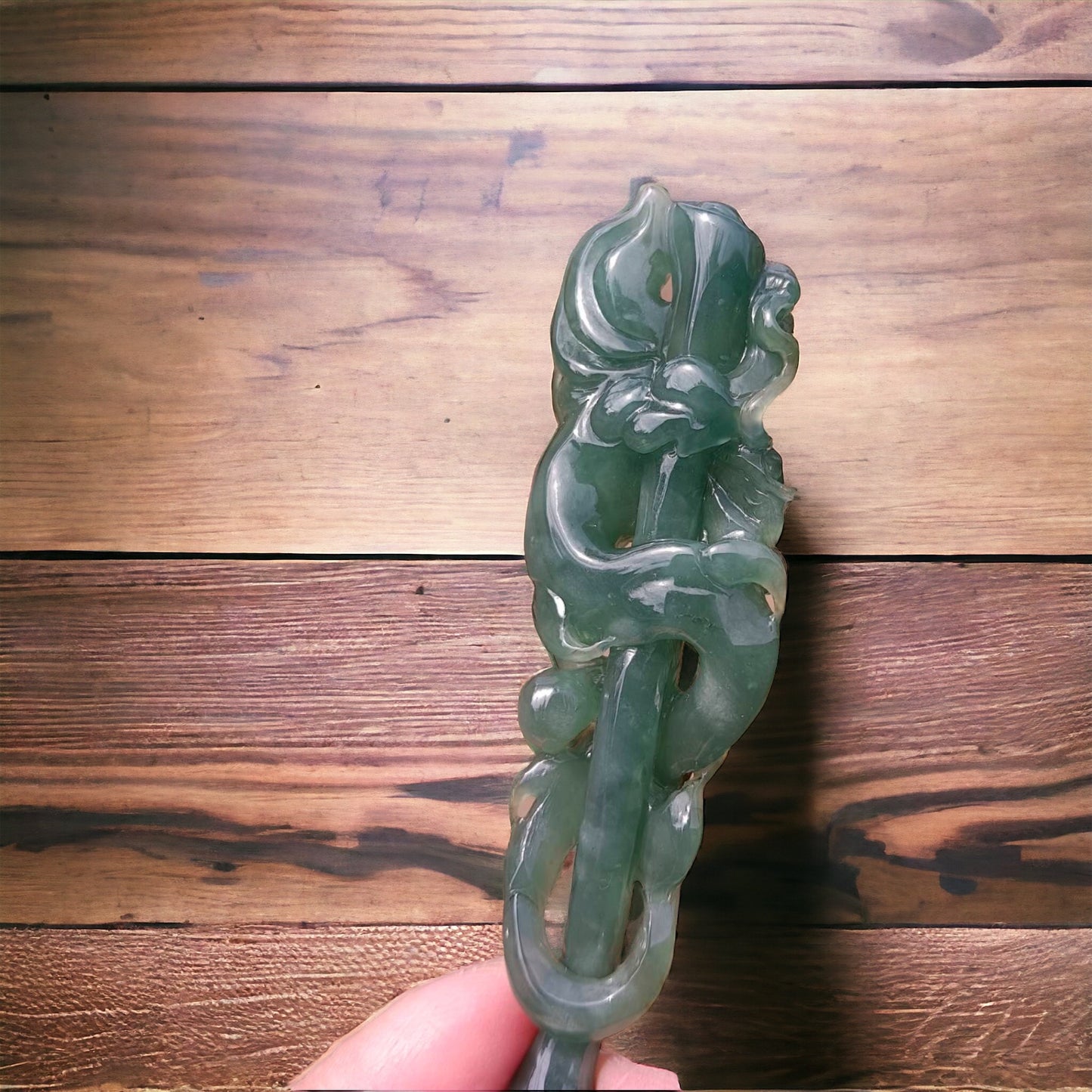 #78 Mason-Kay Certified Natural Green-Red Burma Jadeite Jade Dragon Pen Pendant