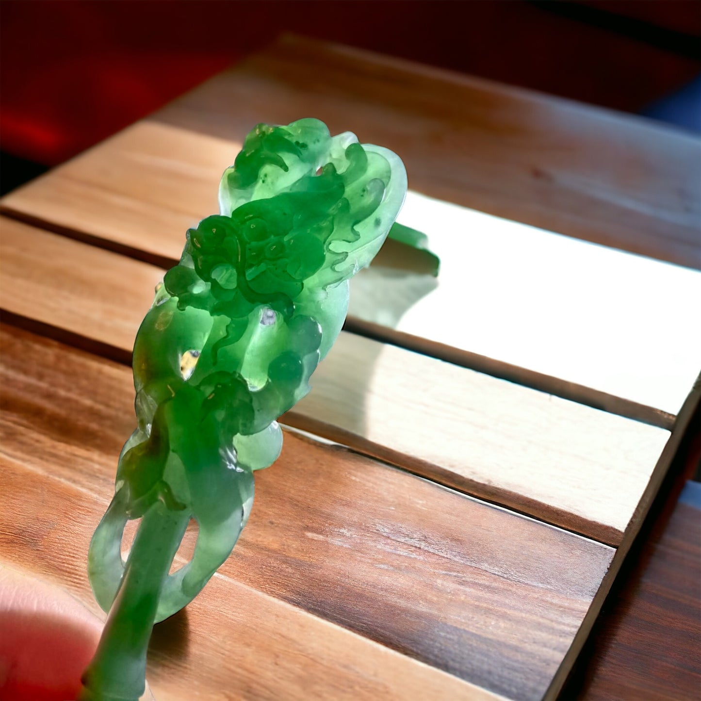 #78 Mason-Kay Certified Natural Green-Red Burma Jadeite Jade Dragon Pen Pendant