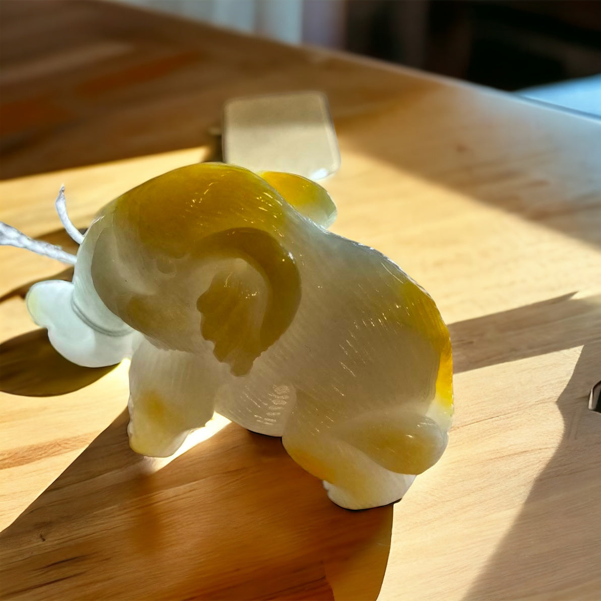 #82 Mason-Kay Certified Natural Yellow Burma Jadeite Jade Elephant Figurine