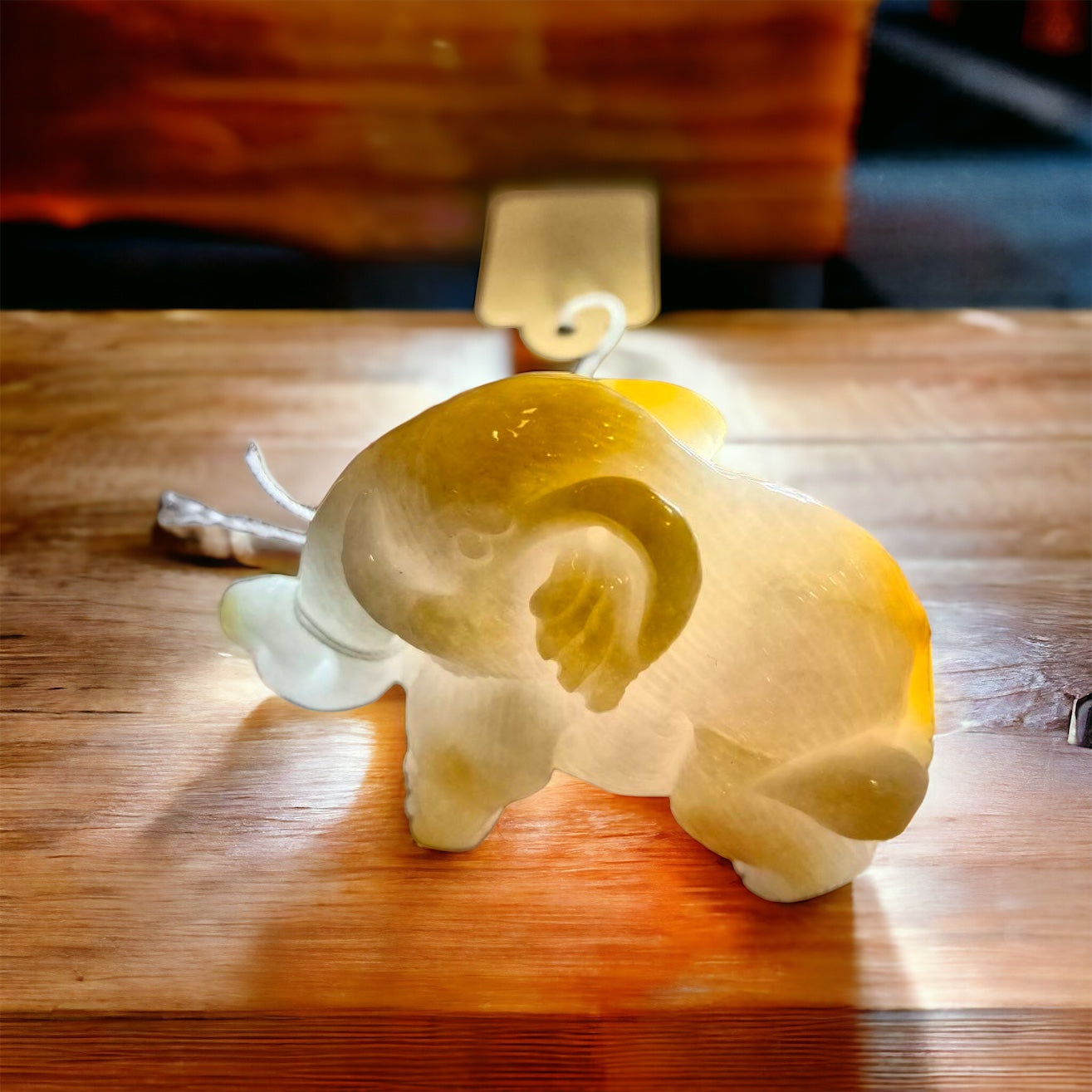 #82 Mason-Kay Certified Natural Yellow Burma Jadeite Jade Elephant Figurine