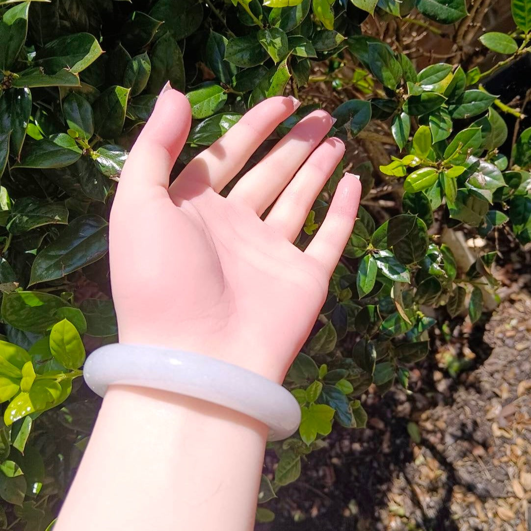 #523 Mason-Kay Certified Natural White Burma Jadeite Jade Half-Round Bangle Bracelet (57x12.5x8.5 mm)