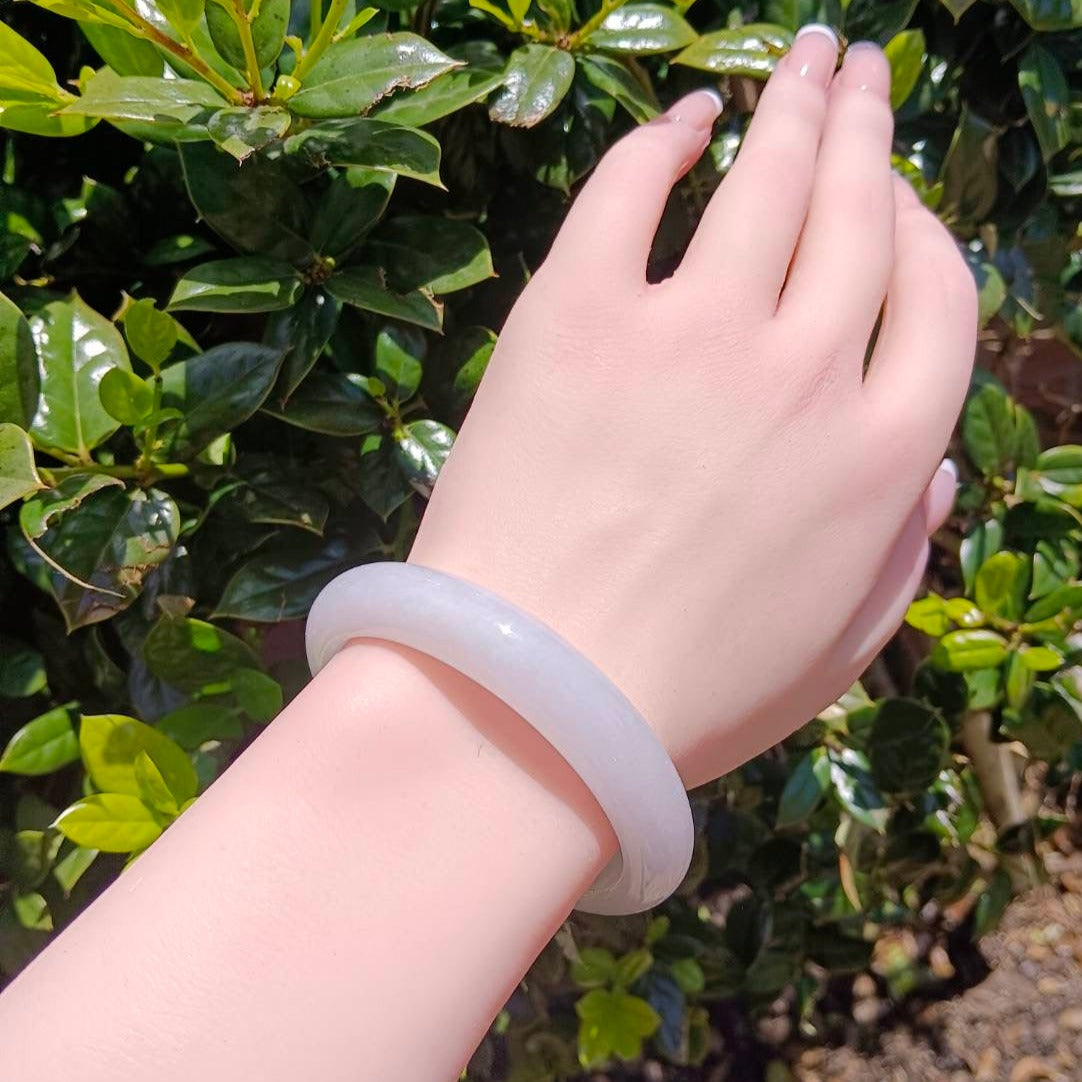 #523 Mason-Kay Certified Natural White Burma Jadeite Jade Half-Round Bangle Bracelet (57x12.5x8.5 mm)