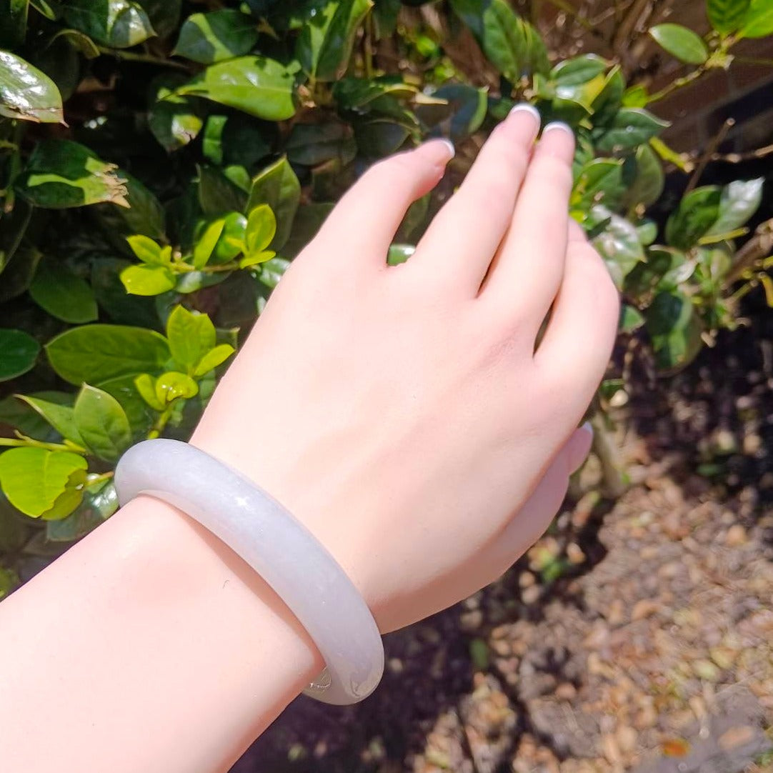 #523 Mason-Kay Certified Natural White Burma Jadeite Jade Half-Round Bangle Bracelet (57x12.5x8.5 mm)