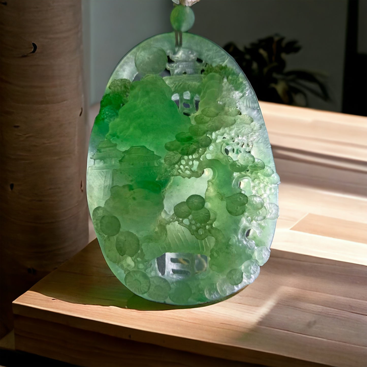 #163 Mason-Kay Certified Natural Green Icy Translucent Burma Jadeite Jade Landscape Pendant