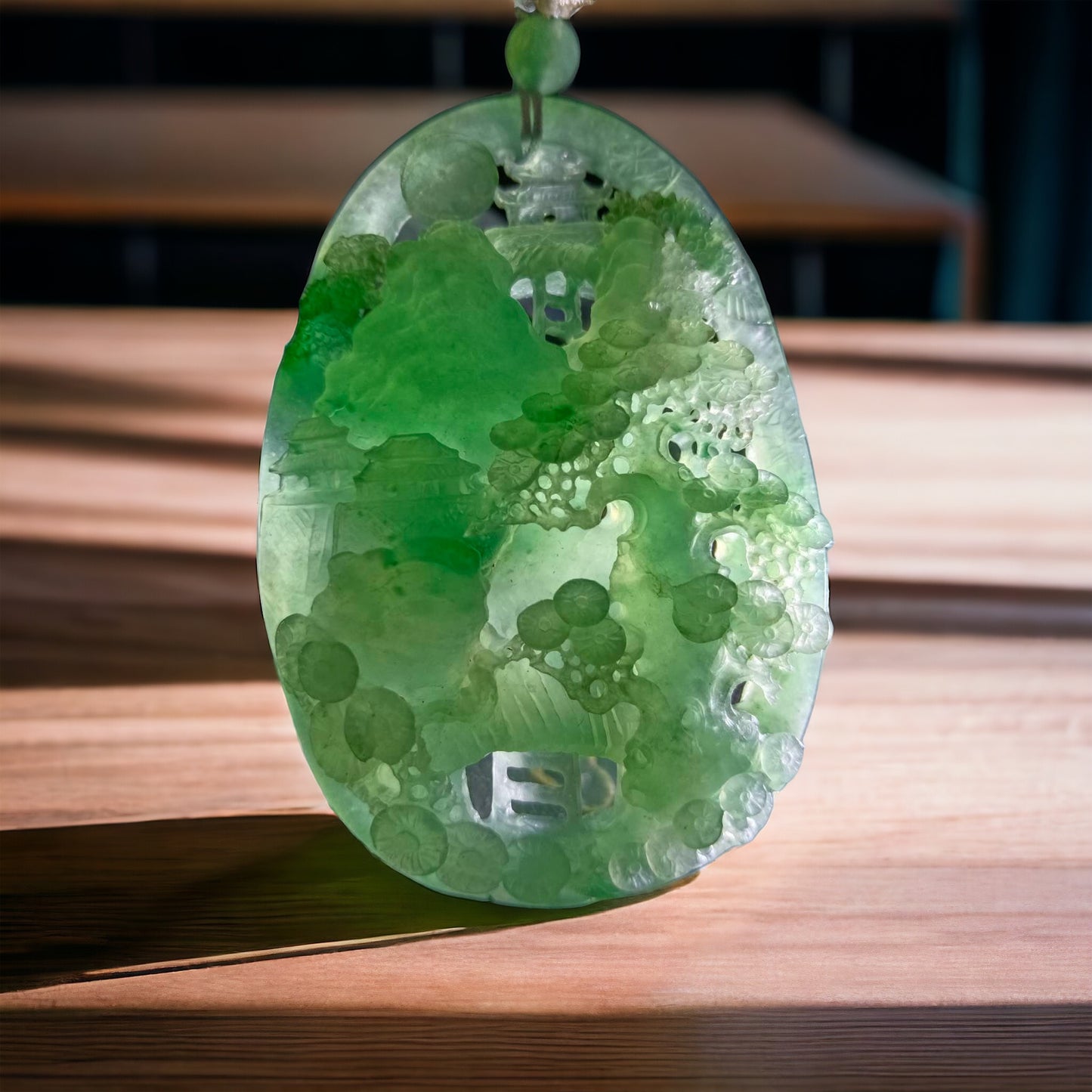 #163 Mason-Kay Certified Natural Green Icy Translucent Burma Jadeite Jade Landscape Pendant