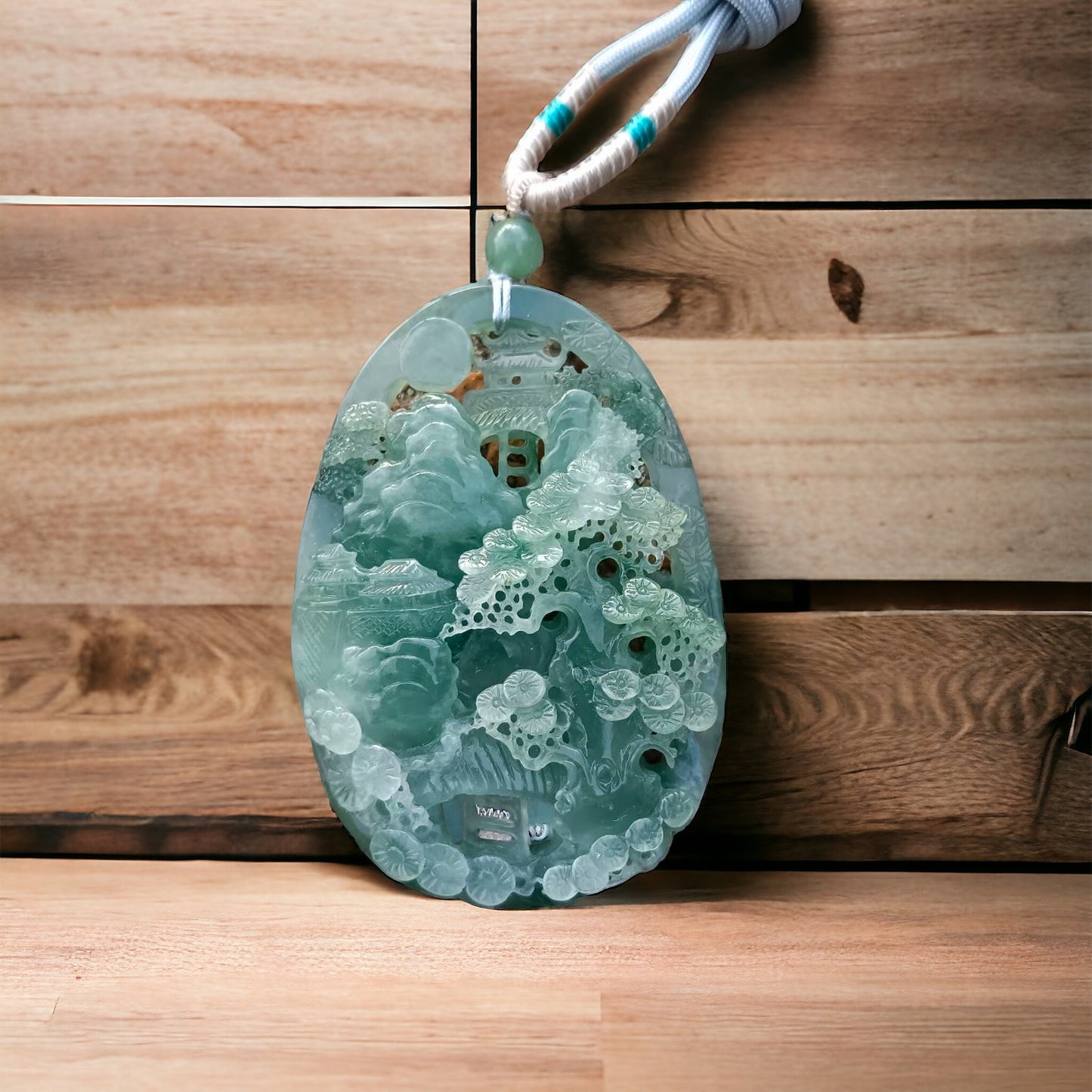 #163 Mason-Kay Certified Natural Green Icy Translucent Burma Jadeite Jade Landscape Pendant