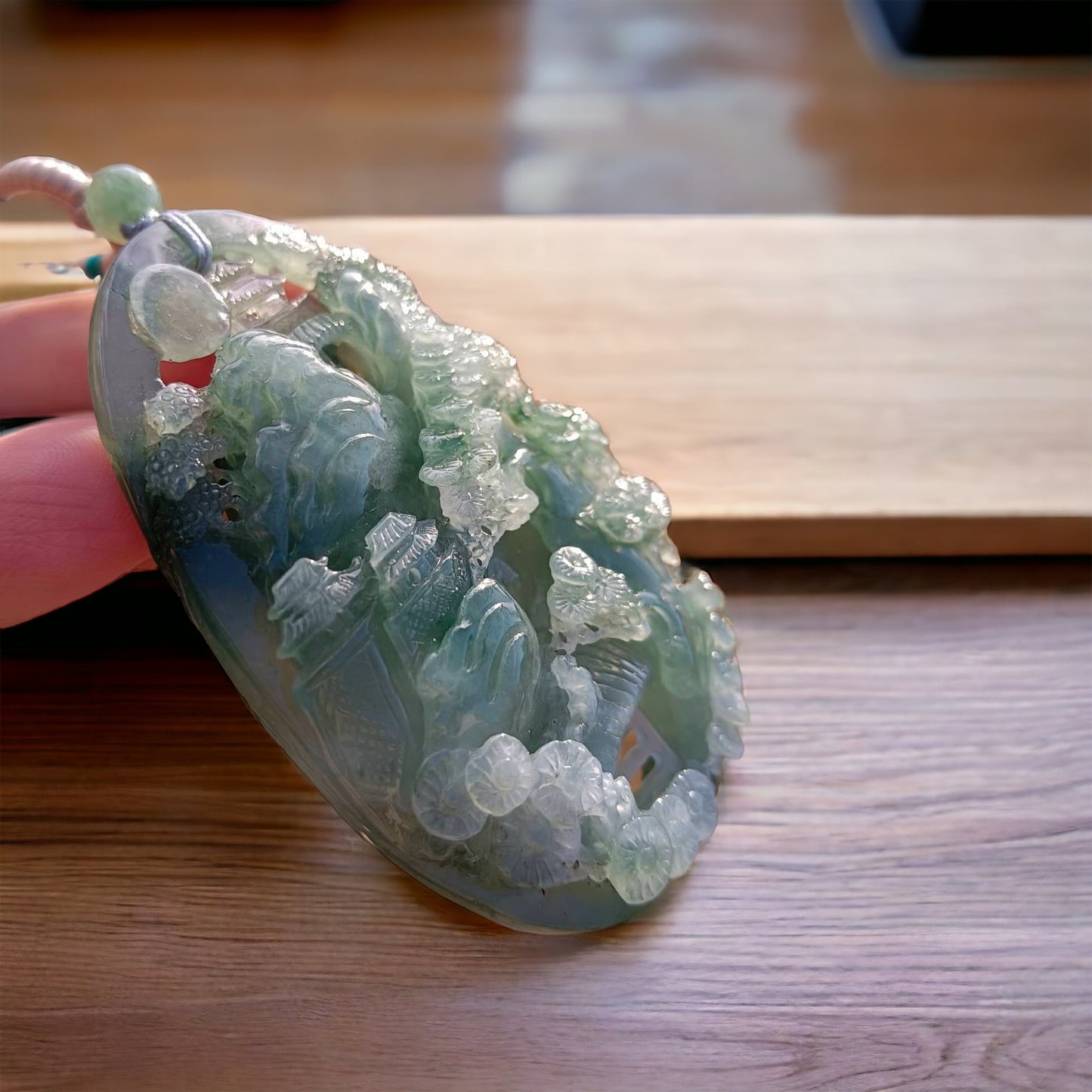 #163 Mason-Kay Certified Natural Green Icy Translucent Burma Jadeite Jade Landscape Pendant