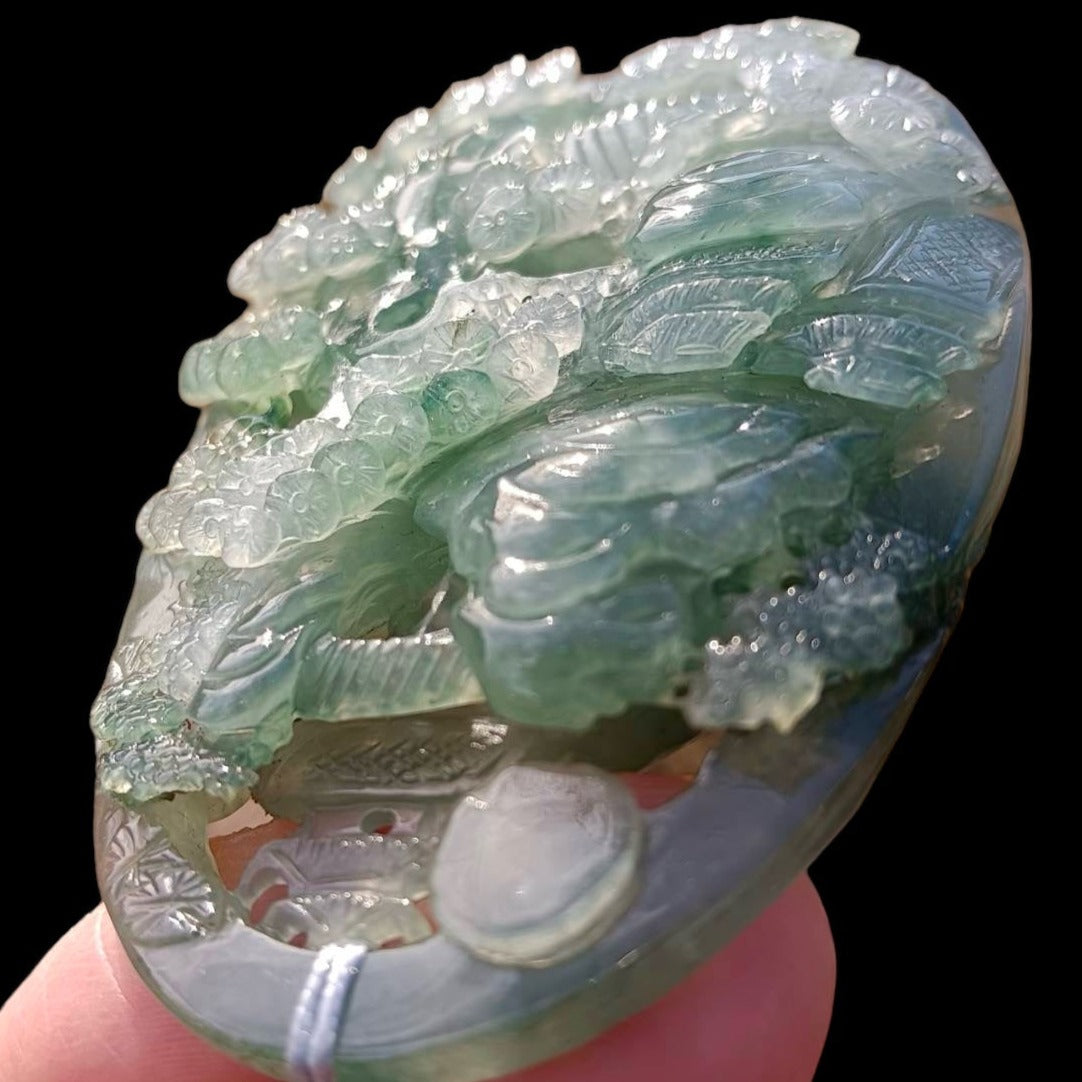 #163 Mason-Kay Certified Natural Green Icy Translucent Burma Jadeite Jade Landscape Pendant