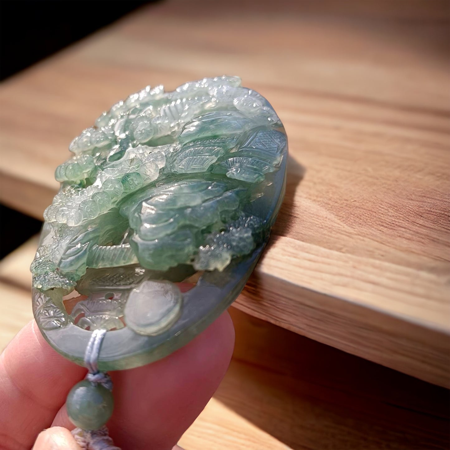 #163 Mason-Kay Certified Natural Green Icy Translucent Burma Jadeite Jade Landscape Pendant