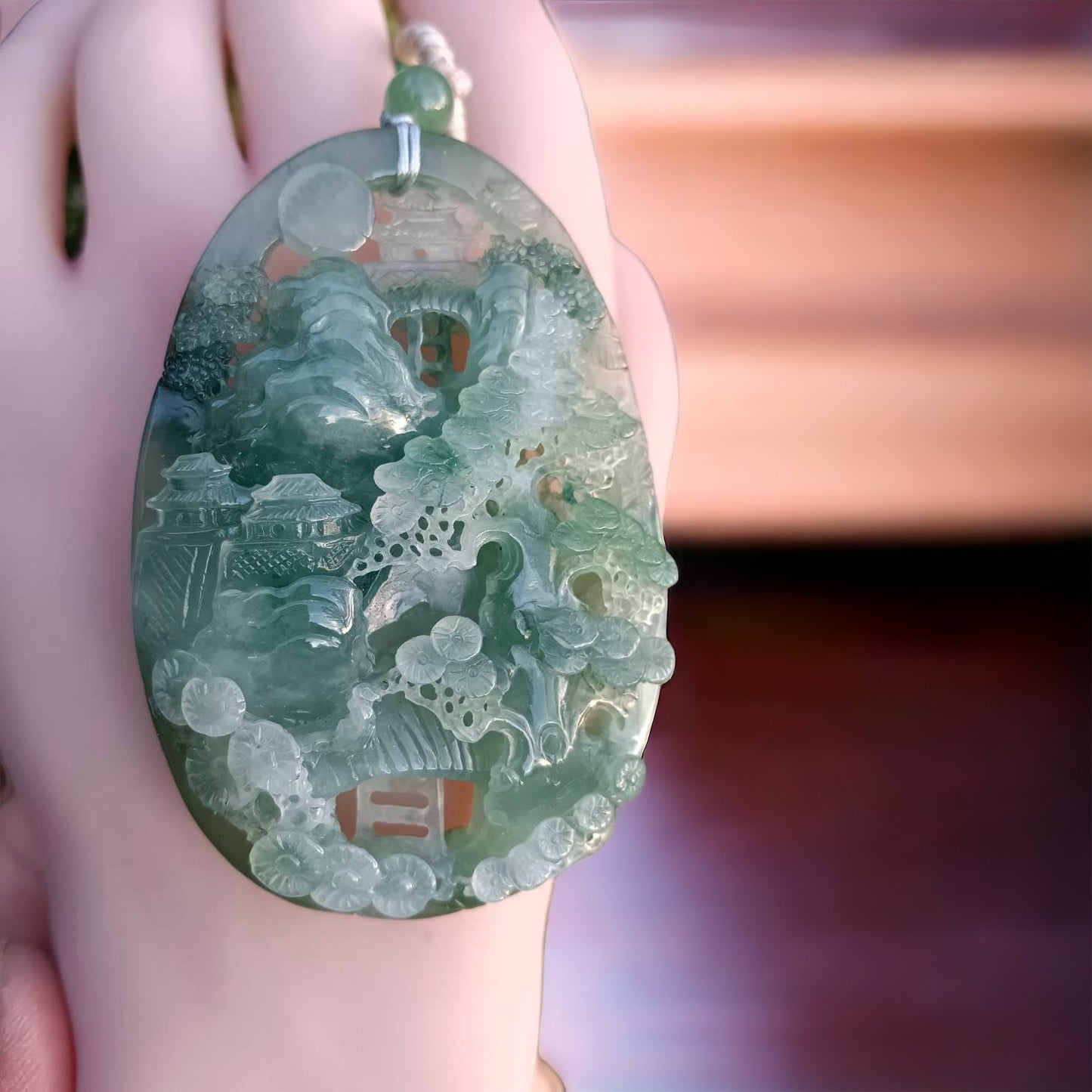 #163 Mason-Kay Certified Natural Green Icy Translucent Burma Jadeite Jade Landscape Pendant