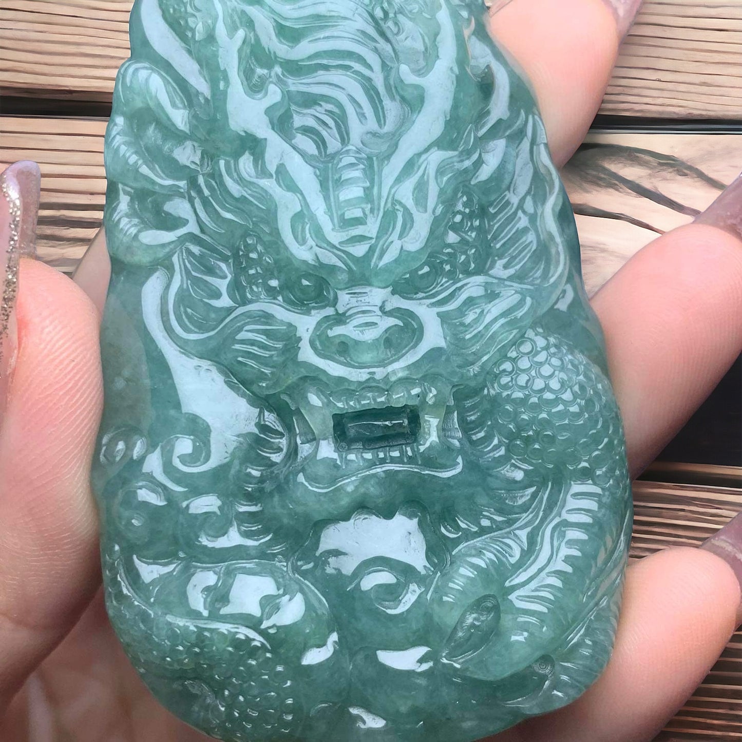 #161 Mason-Kay Certified Natural Green Burma Jadeite Jade Dragon Pendant