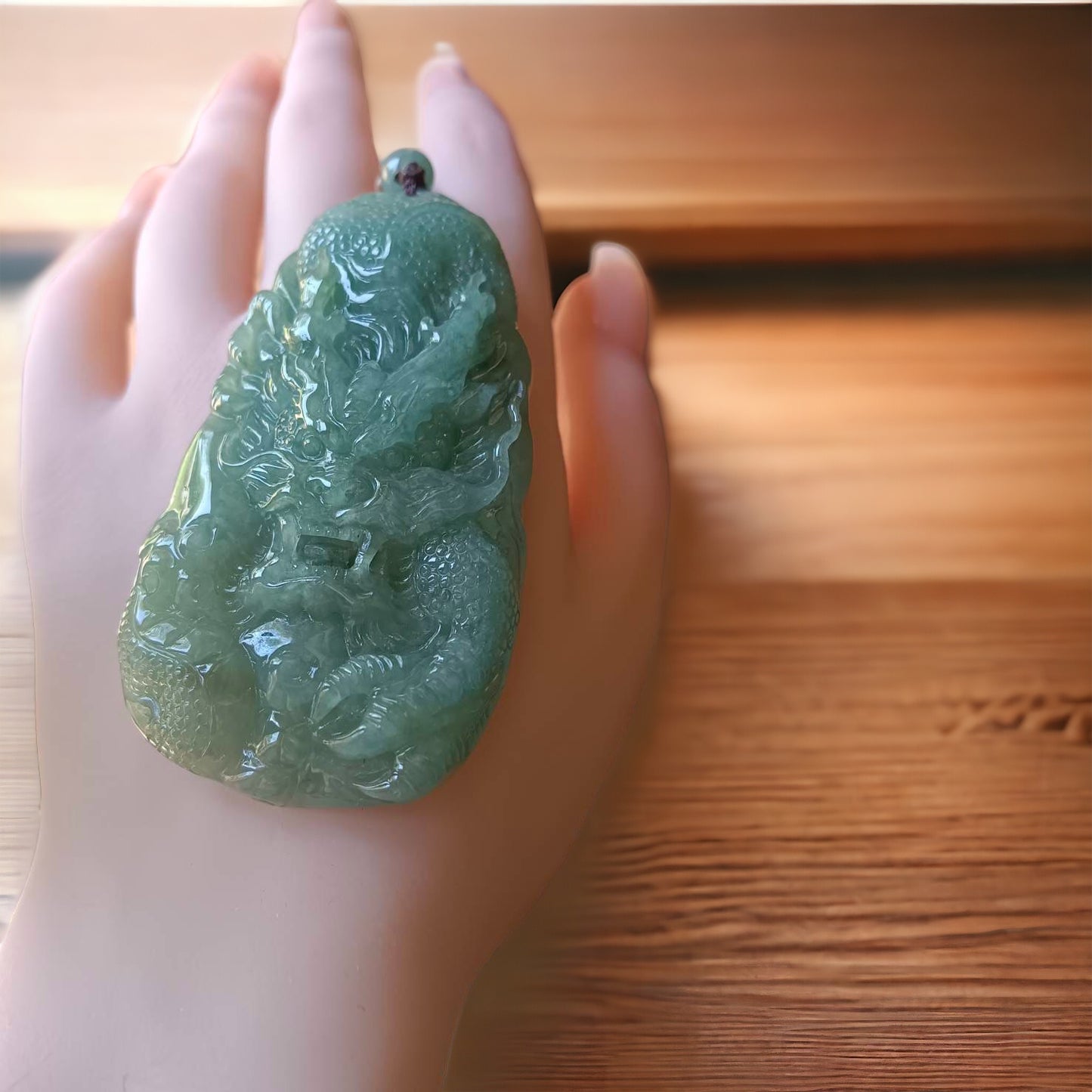 #161 Mason-Kay Certified Natural Green Burma Jadeite Jade Dragon Pendant