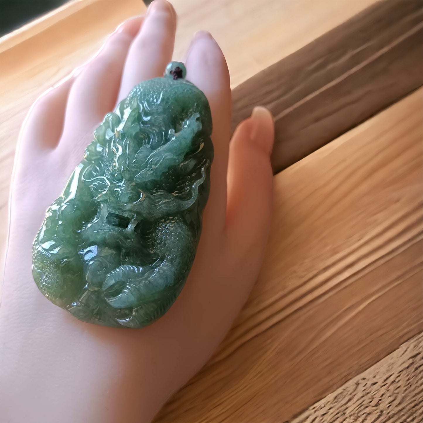 #161 Mason-Kay Certified Natural Green Burma Jadeite Jade Dragon Pendant