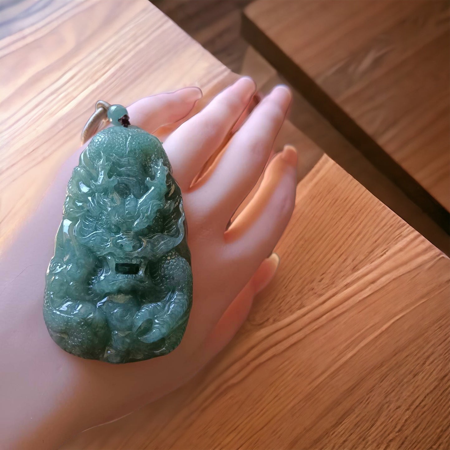 #161 Mason-Kay Certified Natural Green Burma Jadeite Jade Dragon Pendant