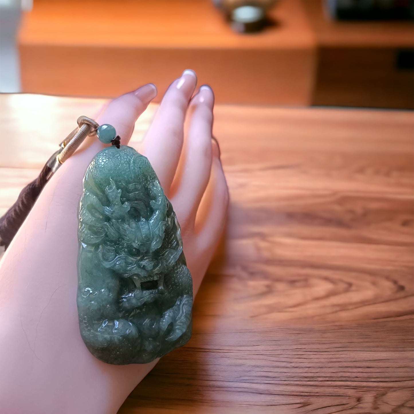 #161 Mason-Kay Certified Natural Green Burma Jadeite Jade Dragon Pendant