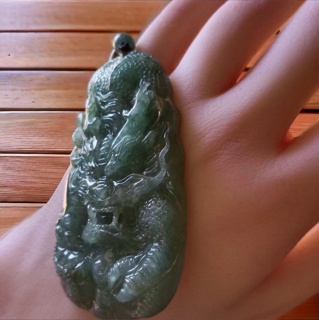 #161 Mason-Kay Certified Natural Green Burma Jadeite Jade Dragon Pendant