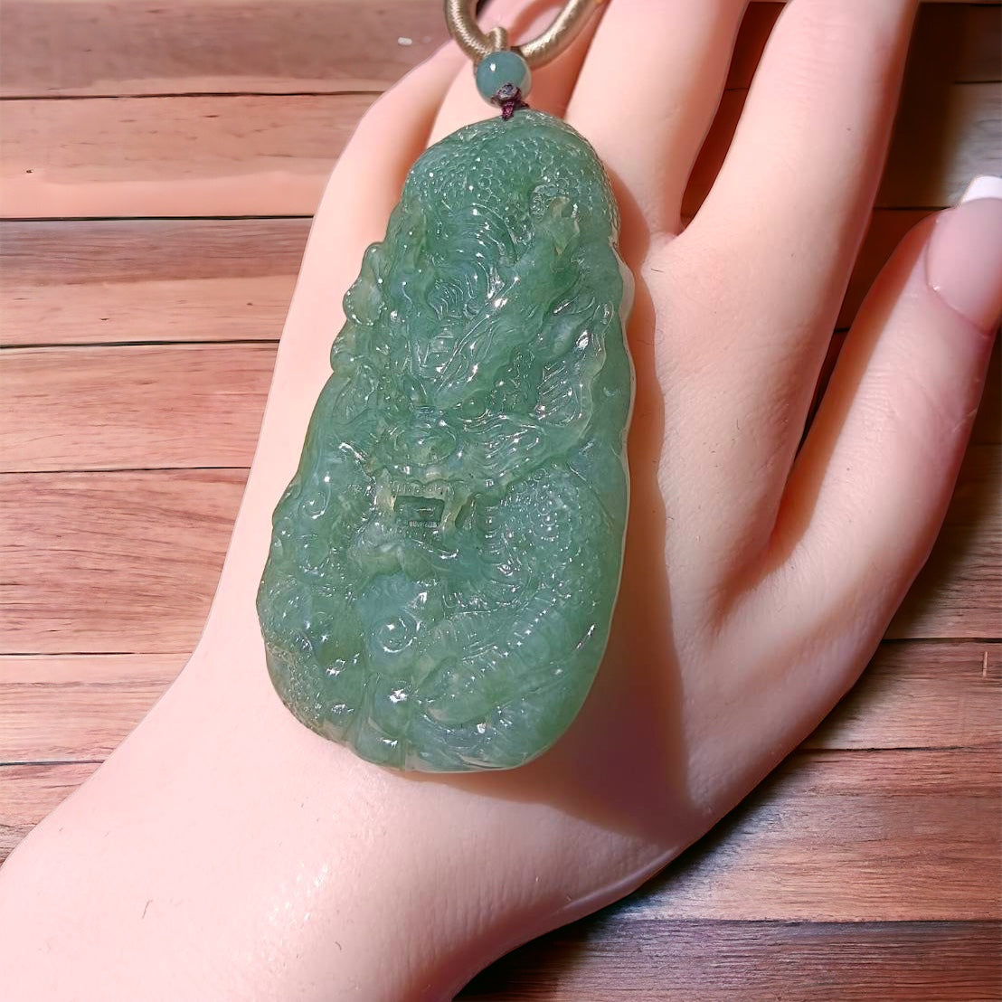 #161 Mason-Kay Certified Natural Green Burma Jadeite Jade Dragon Pendant