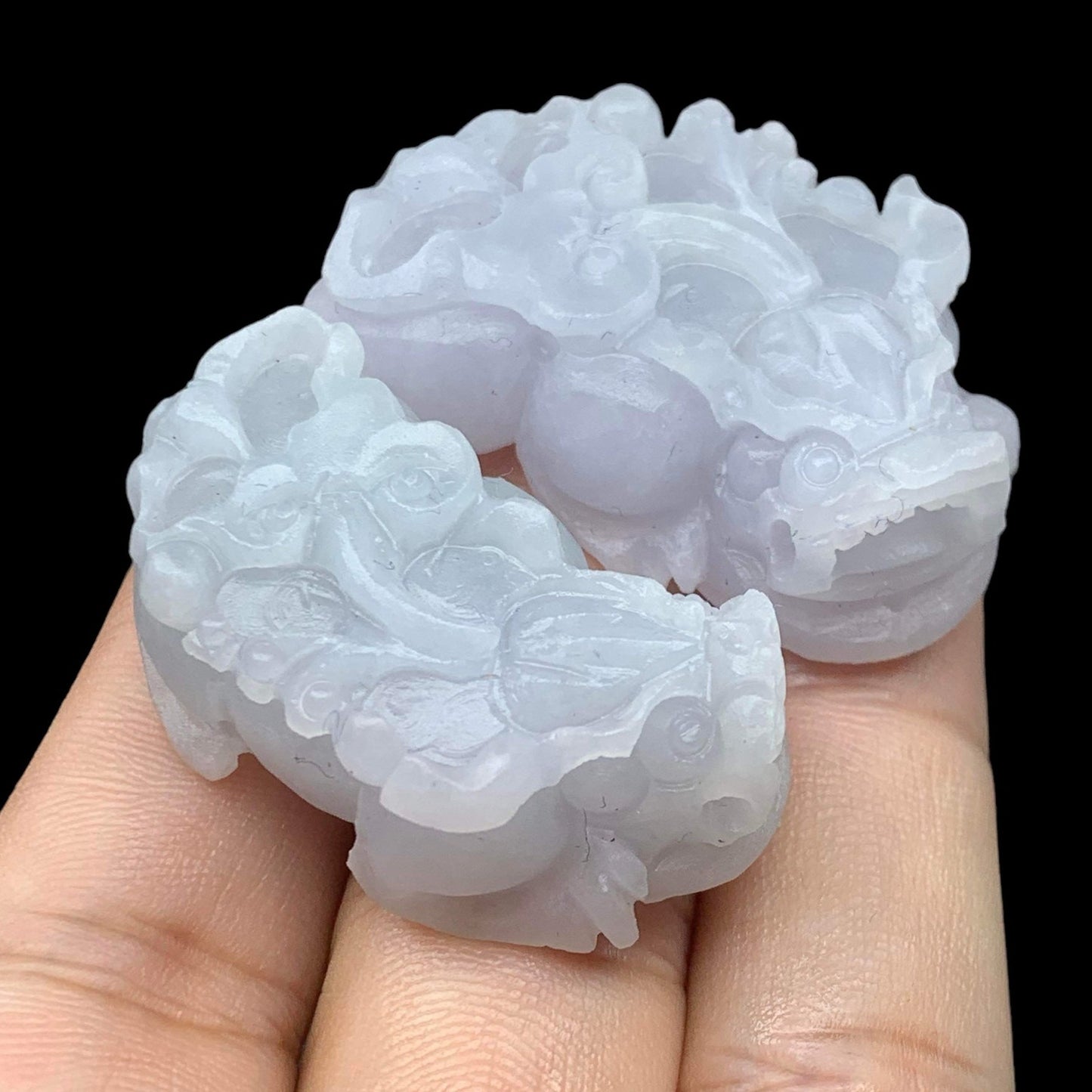 #188 Mason-Kay Certified Natural Icy Light Lavender Burma Jadeite Jade Paired Pixiu Pendant