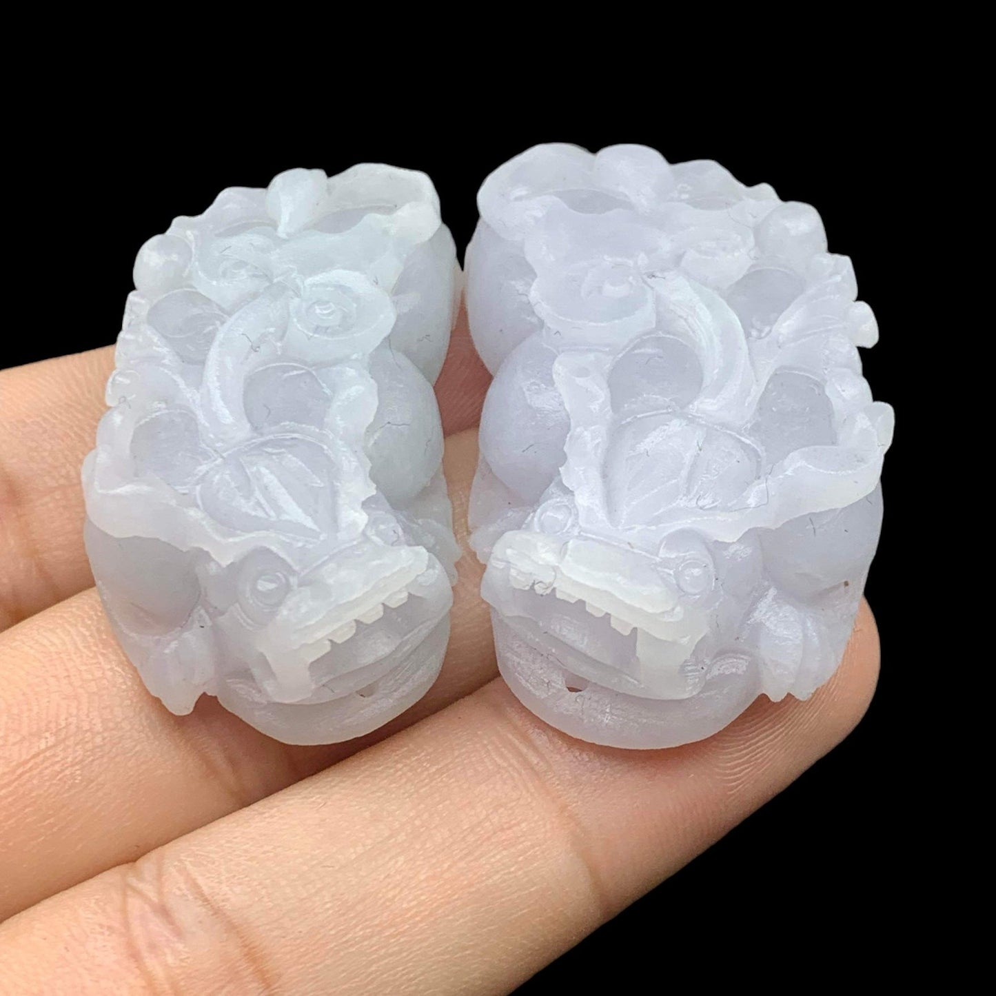 #188 Mason-Kay Certified Natural Icy Light Lavender Burma Jadeite Jade Paired Pixiu Pendant