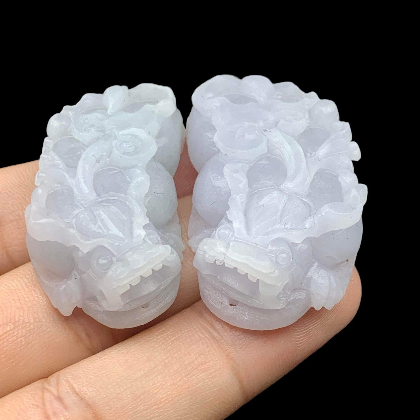 #188 Mason-Kay Certified Natural Icy Light Lavender Burma Jadeite Jade Paired Pixiu Pendant