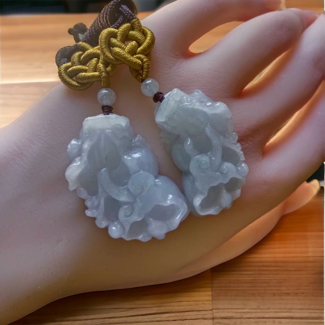 #188 Mason-Kay Certified Natural Icy Light Lavender Burma Jadeite Jade Paired Pixiu Pendant