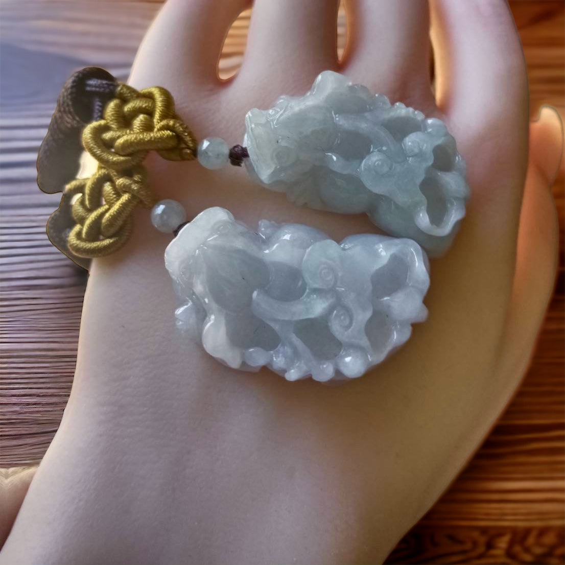 #188 Mason-Kay Certified Natural Icy Light Lavender Burma Jadeite Jade Paired Pixiu Pendant