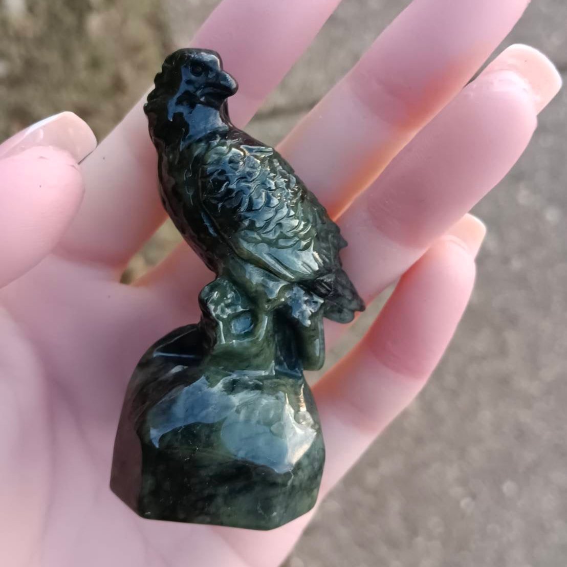 #58 Mason-Kay Certified Green and Black Burma Jadeite Jade Hawk Figurine