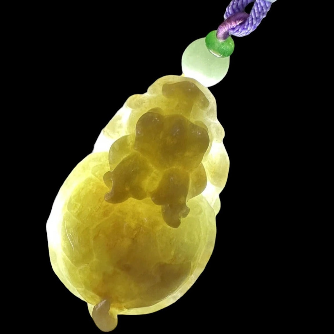 #362 Mason-Kay Certified Natural Yellow Burma Jadeite Jade Dragon Turtle Pendant