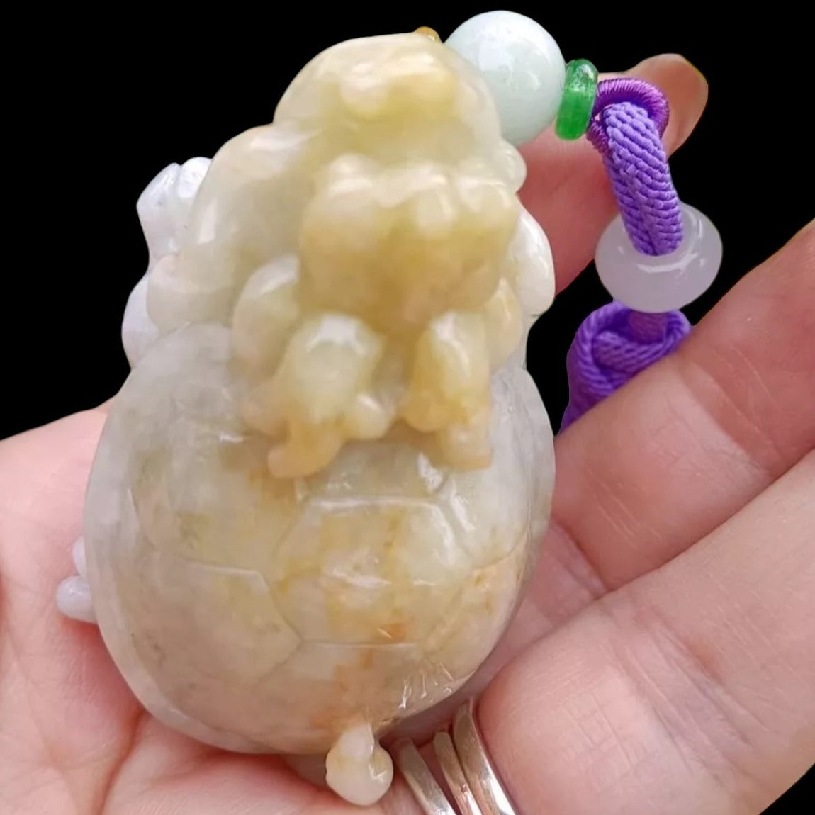 #362 Mason-Kay Certified Natural Yellow Burma Jadeite Jade Dragon Turtle Pendant