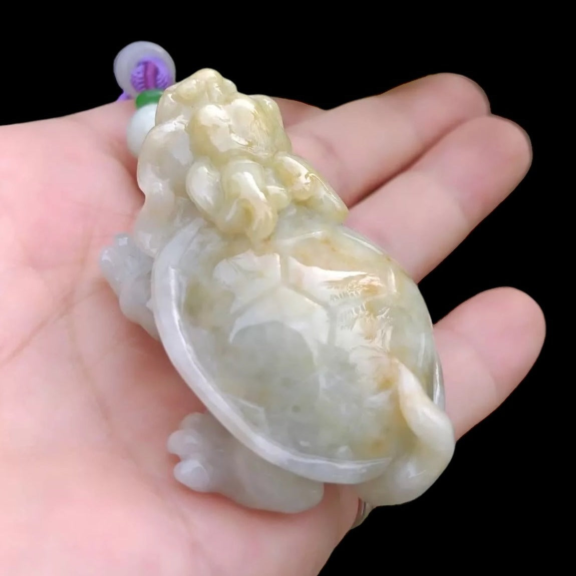 #362 Mason-Kay Certified Natural Yellow Burma Jadeite Jade Dragon Turtle Pendant