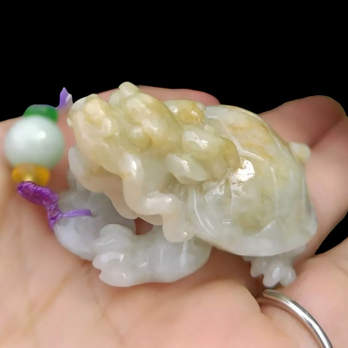 #362 Mason-Kay Certified Natural Yellow Burma Jadeite Jade Dragon Turtle Pendant