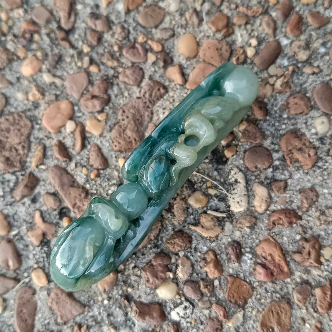 #305 Mason-Kay Certified Burma Jadeite Jade Mandarin-Ducks Dragon Hook (鴛鴦龍勾) Figurine