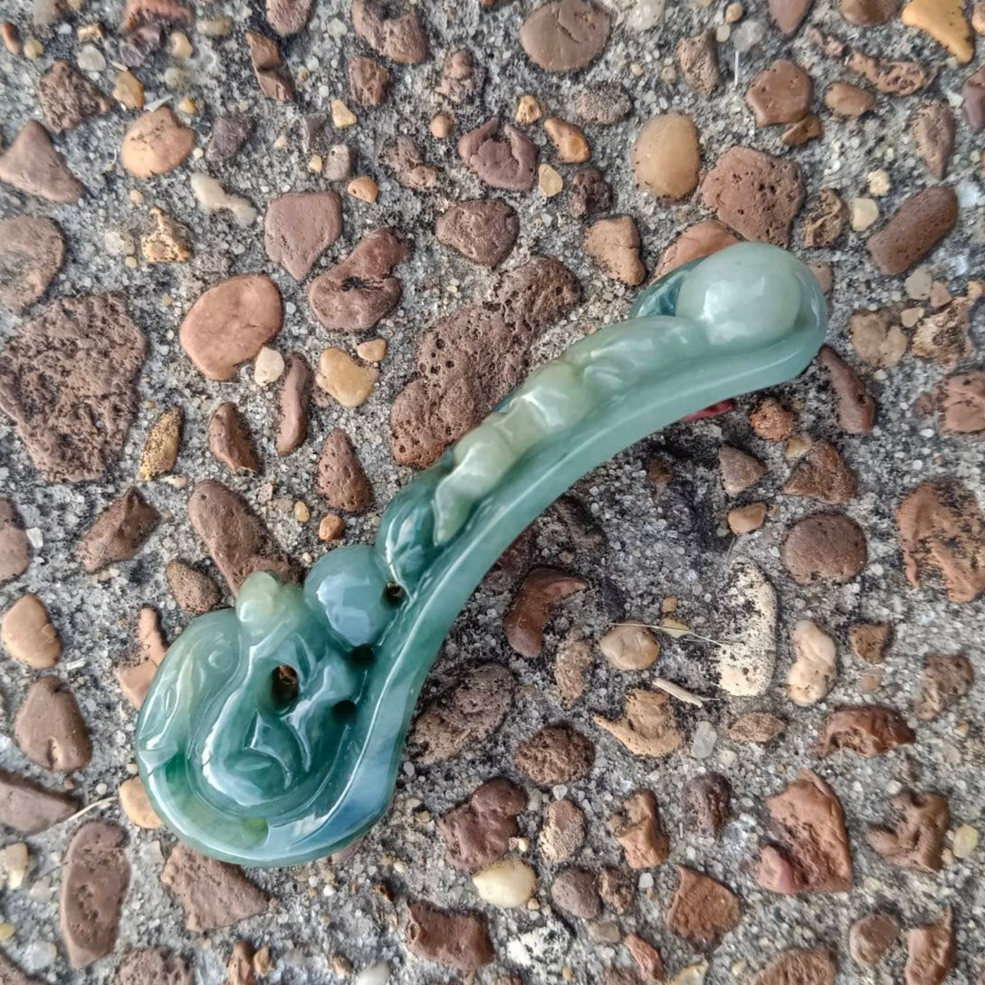 #305 Mason-Kay Certified Burma Jadeite Jade Mandarin-Ducks Dragon Hook (鴛鴦龍勾) Figurine