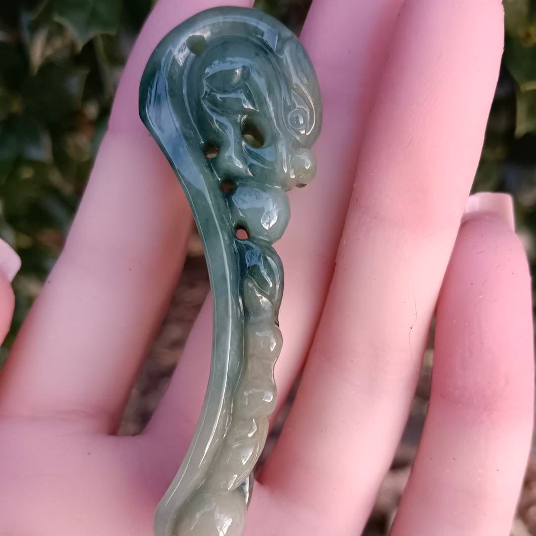 #305 Mason-Kay Certified Burma Jadeite Jade Mandarin-Ducks Dragon Hook (鴛鴦龍勾) Figurine