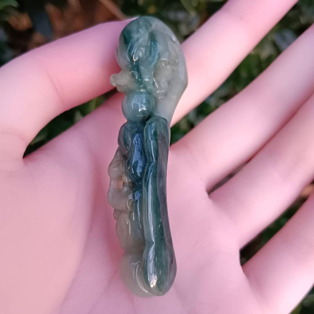 #305 Mason-Kay Certified Burma Jadeite Jade Mandarin-Ducks Dragon Hook (鴛鴦龍勾) Figurine