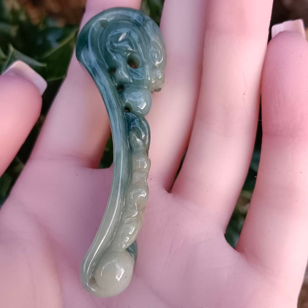 #305 Mason-Kay Certified Burma Jadeite Jade Mandarin-Ducks Dragon Hook (鴛鴦龍勾) Figurine