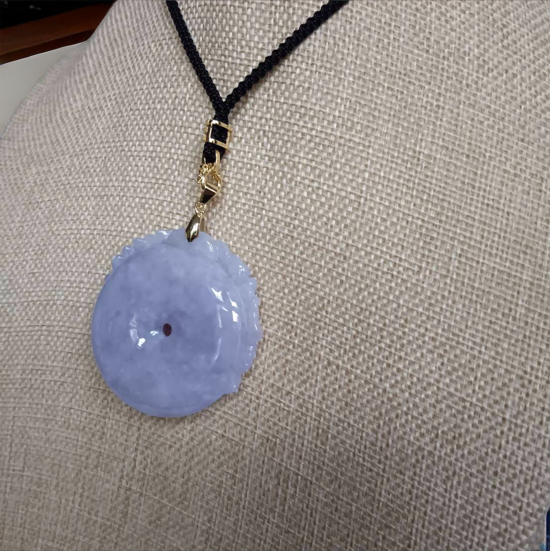 #532 Natural Lavender Burmese Jadeite, Birds and Flowers Pendant